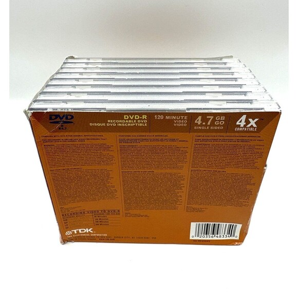 8 Pack TDK BLANK DVD Recordable 4X 120 Minute Video 4.7 GB Blank DVD-R NEW - Picture 4 of 5